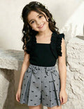 Girls Ribbed Ruffle Cami Top & Bow Print Shorts 2-Piece Outfit Set