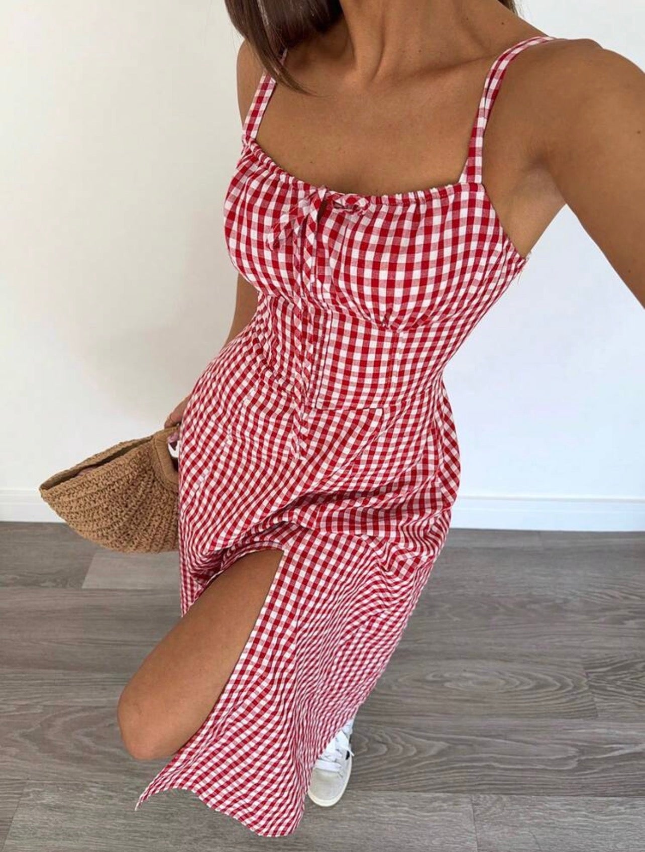 Women’s Floral Print Cinched Waist Slit Hem Cami Dress – Casual Resort Style