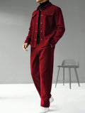 Men’s Solid Color Single-Breasted Jacket & Pants Two-Piece Set – Casual Fall Outfit