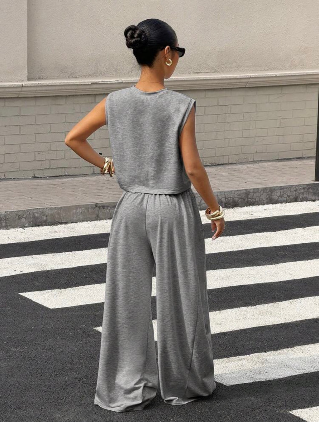 Women’s Grey Knit Casual Sweatsuit Two-Piece Set – Comfortable Co-Ord Outfit