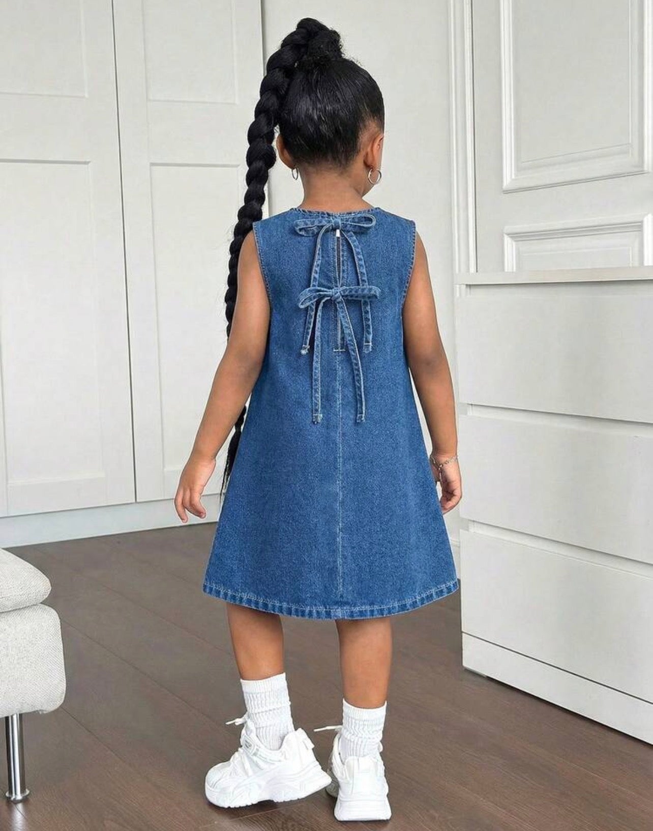 Girls Blue Denim Sleeveless Loose Casual Dress
