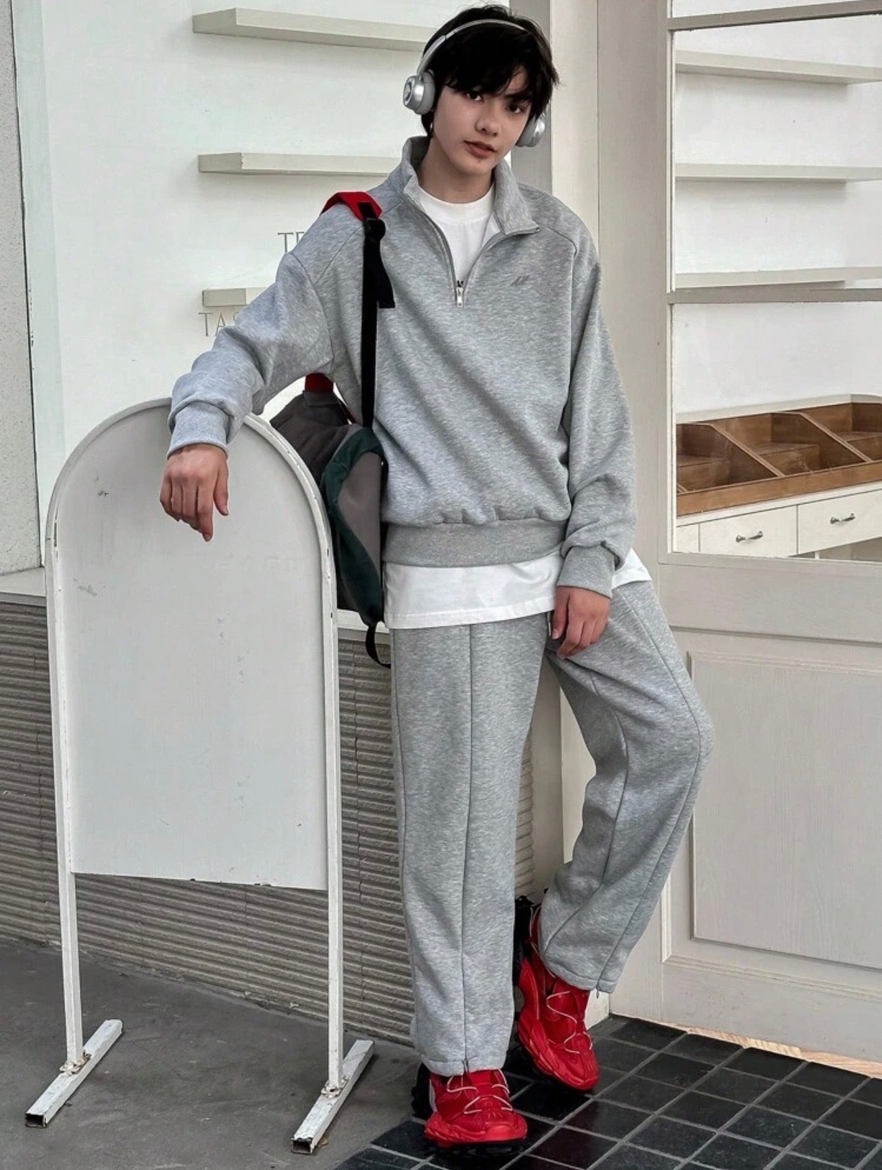 Men’s Solid Color Zip Pullover & Loose Sweatpants Two-Piece Tracksuit Set – Casual Autumn Outfit
