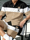 Men’s Contrast Color Button-Up Shirt & Shorts Two-Piece Set – Casual Vacation Outfit