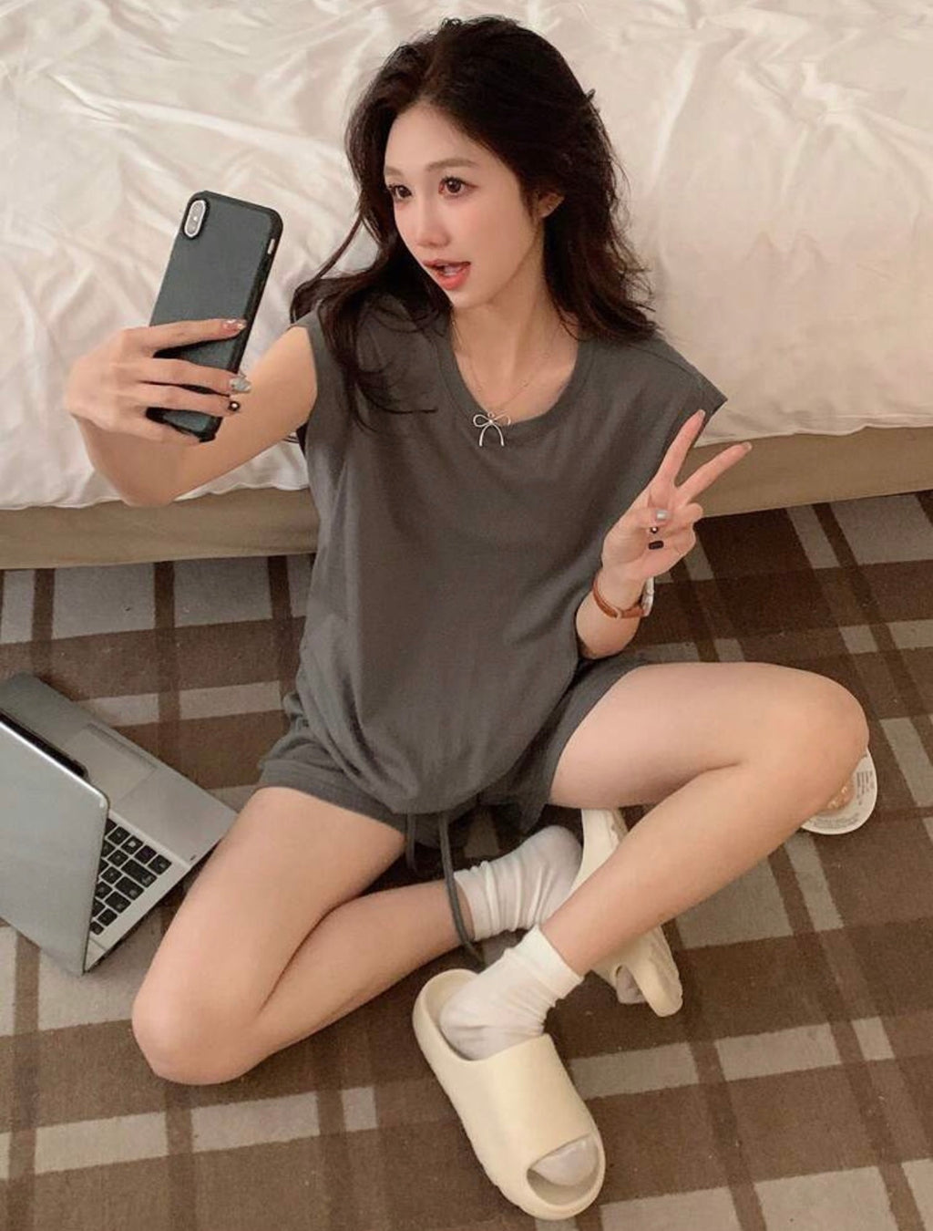 Women’s Solid Color Sleeveless Top & Shorts Minimalist Two-Piece Loungewear Set