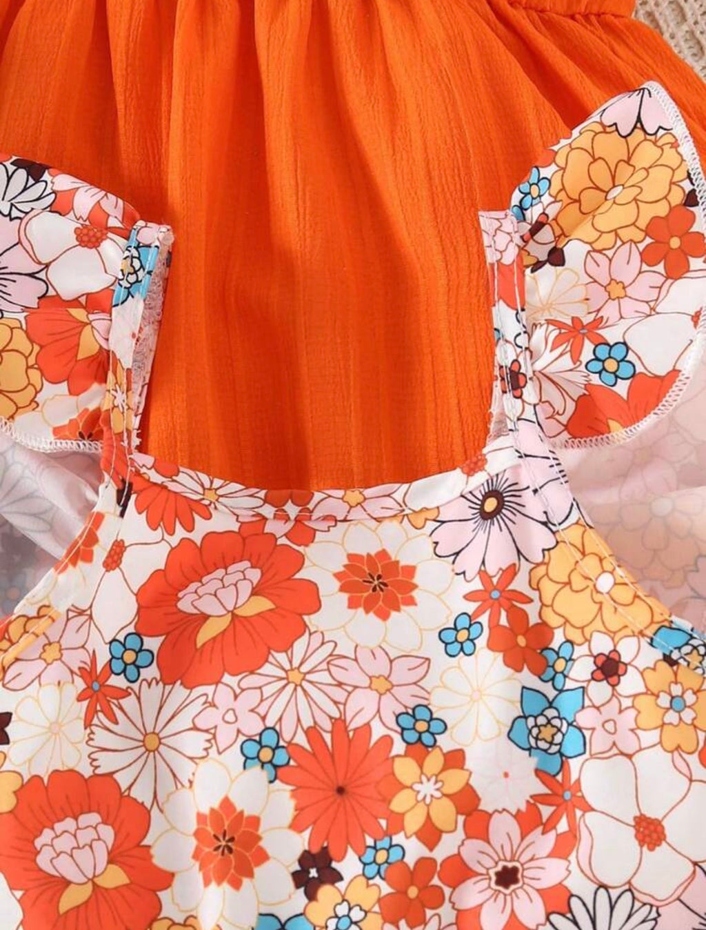 3-Piece Girls Floral & Striped Ruffle Cuff Square Collar Dress Set for Summer