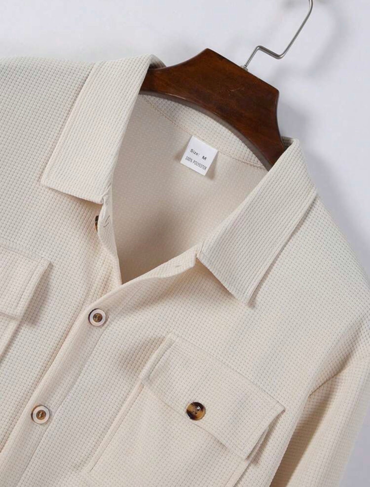 Men’s Solid Color Collared Shirt with Pockets & Pants Two-Piece Casual Set – Leisure Outfit