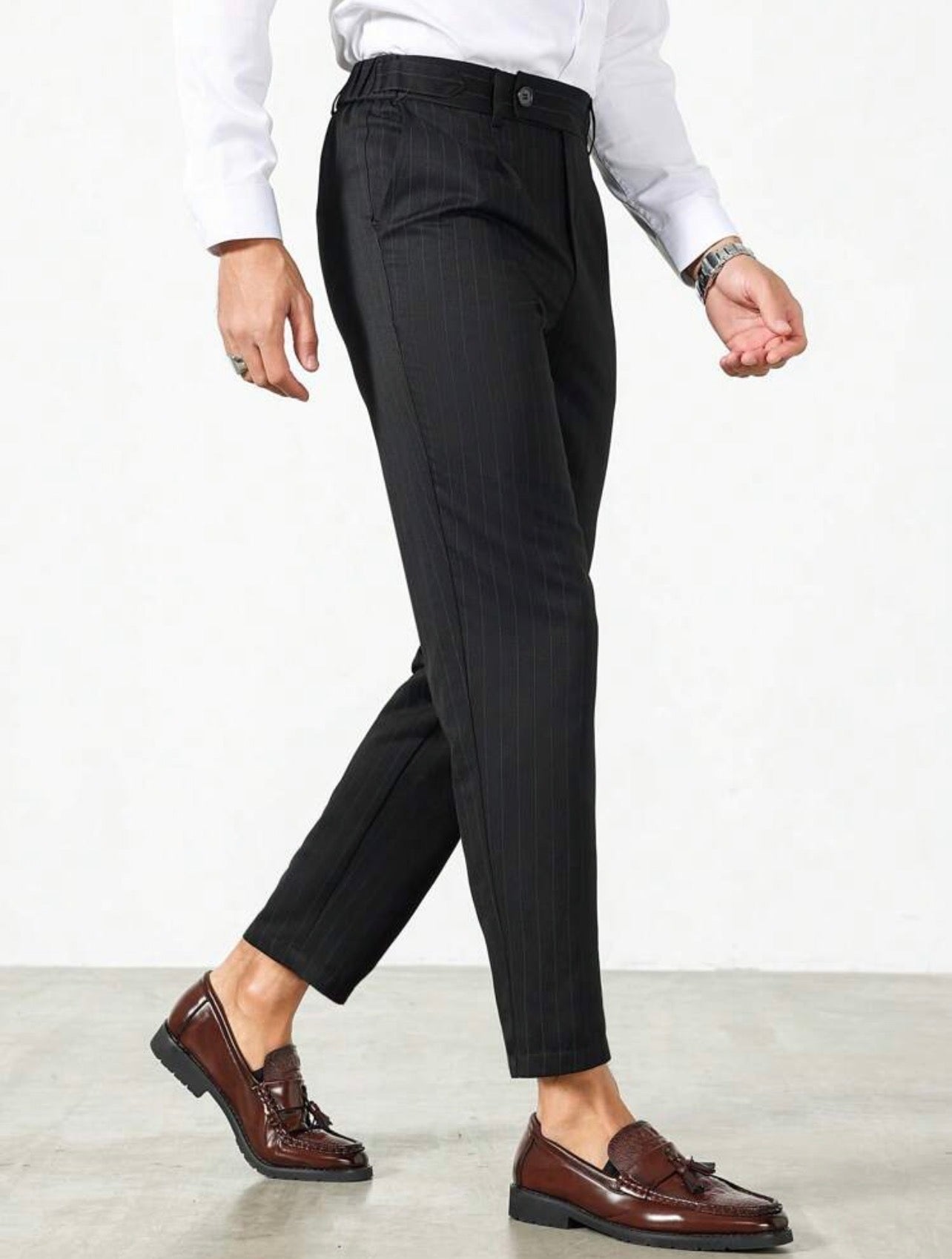 Men’s Vertical Striped Tapered Suit Pants – Business Casual Formal Trousers