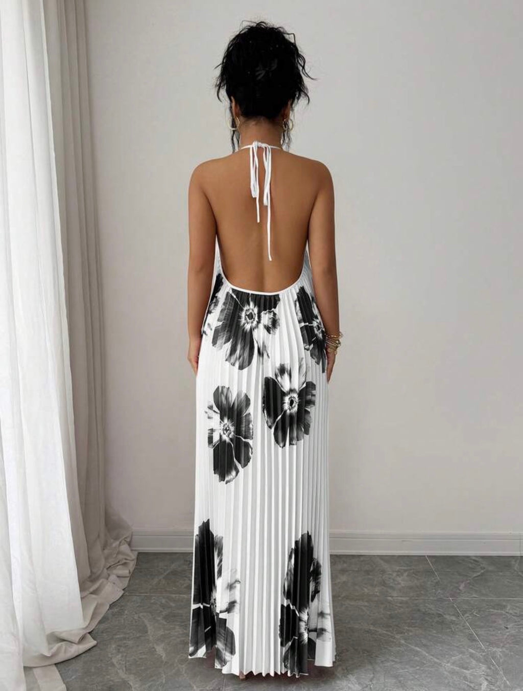 Women’s Loose Fit Pleated Printed Maxi Dress – Elegant Casual Vacation Style