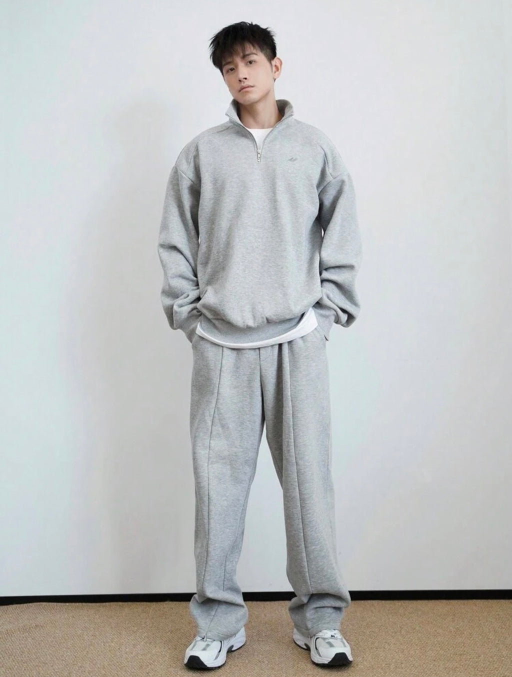 Men’s Solid Color Zip Pullover & Loose Sweatpants Two-Piece Tracksuit Set – Casual Autumn Outfit