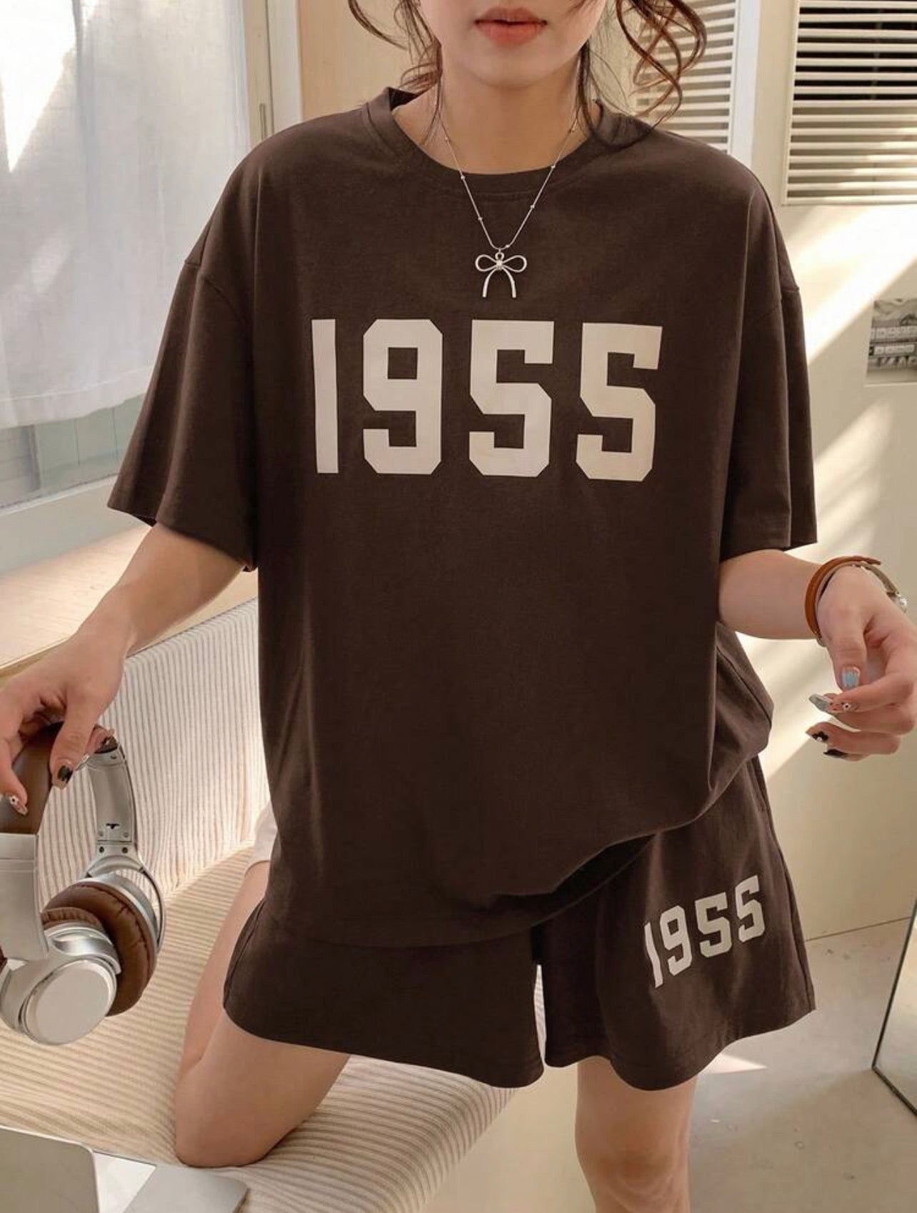 Women’s Printed Loose Fit Short Sleeve Pajama Two-Piece Set