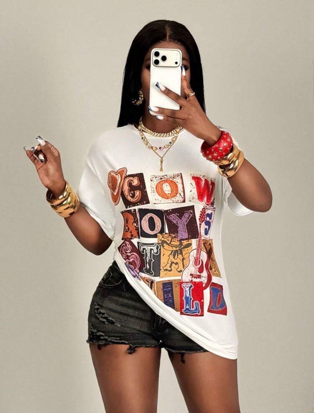 Women’s Knitted Letter Print Round Neck Graphic T-Shirt – Casual Streetwear Top
