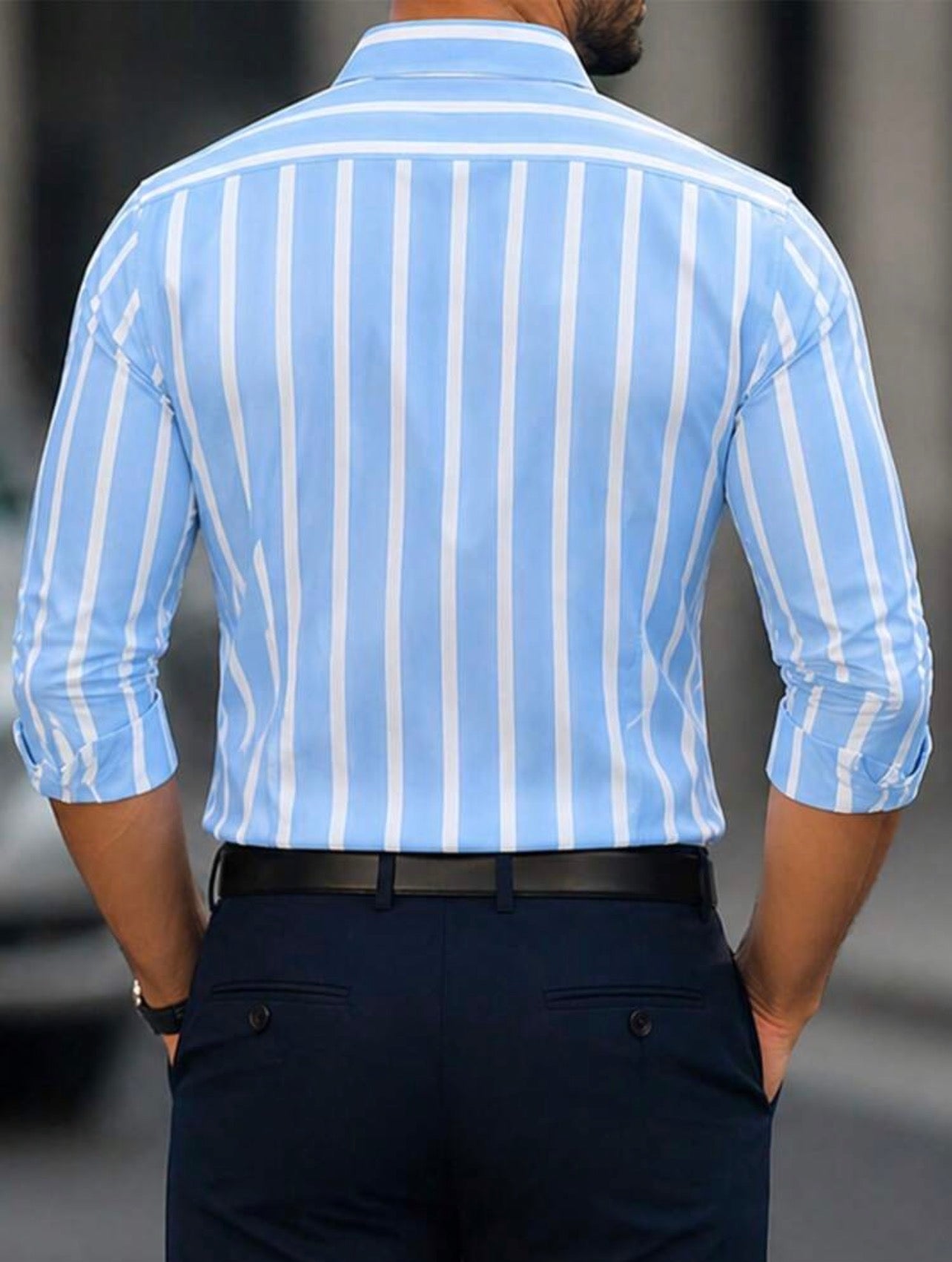 Men’s Digital Print Button-Front Long Sleeve Casual Business Shirt – Smart Casual Urban Top
