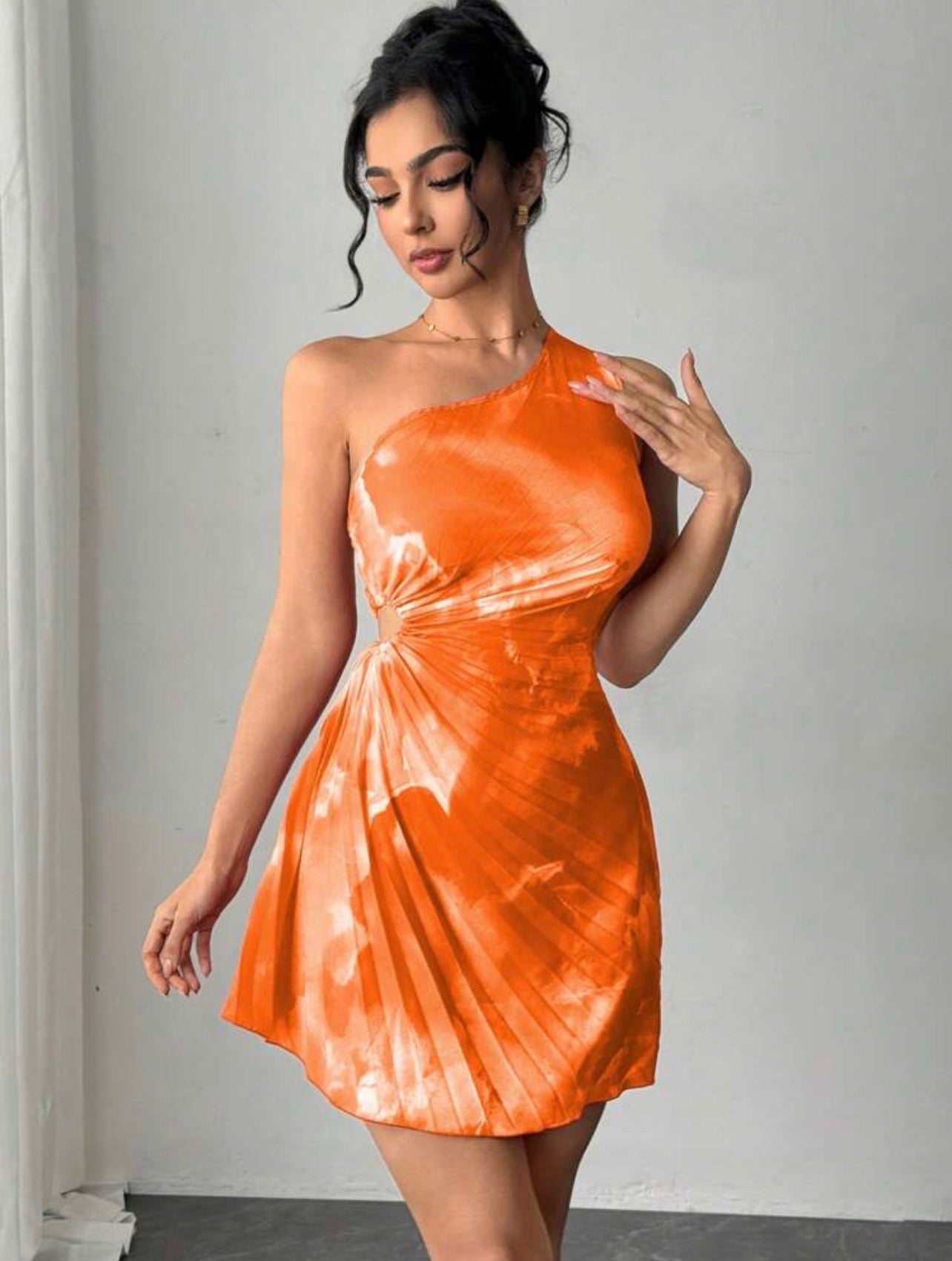 Women’s Asymmetric Neck Ruched Printed Casual Vacation Dress