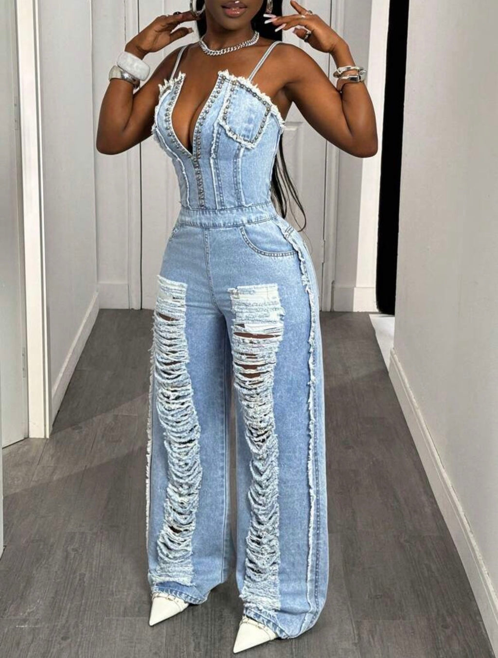 Women’s Sexy Denim Suspender Jumpsuit – Casual Party One-Piece Outfit