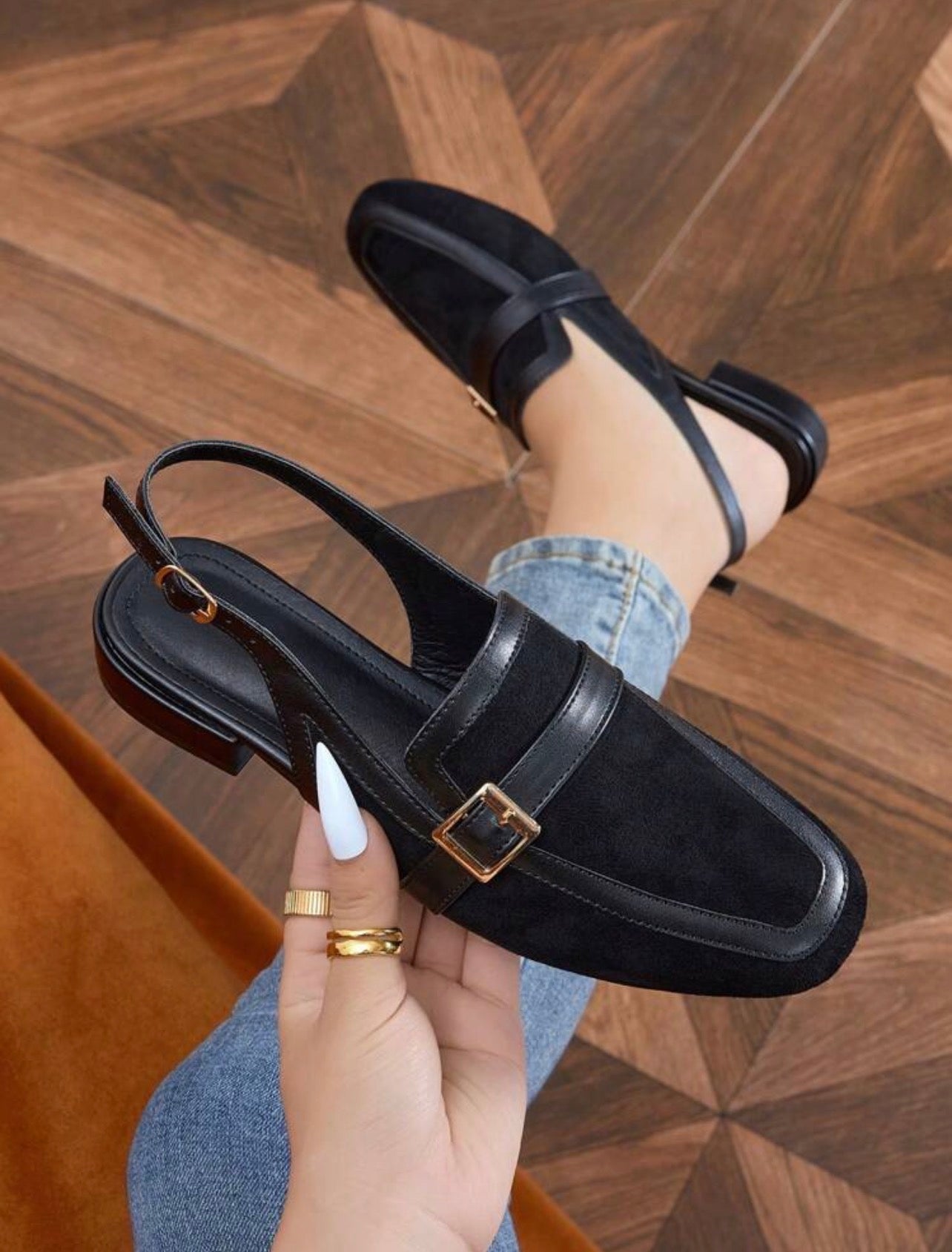 Women’s Breathable Backless Mule Flats – Low Heel Closed Toe Canvas Shoes