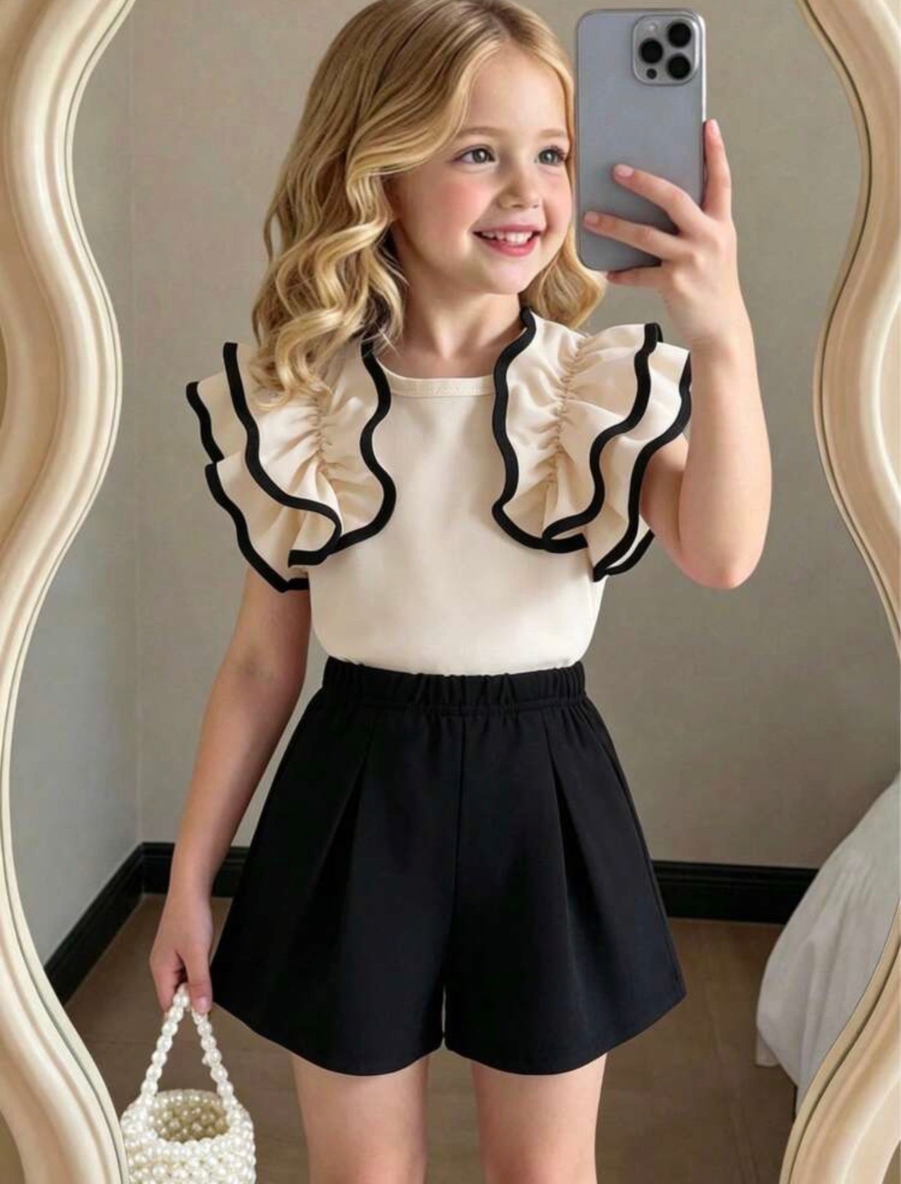 Toddler Girls Colorblock Sleeveless Ruffle Top & Shorts Summer Outfit Set