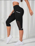 Women’s Contrast Mesh Capri Sports Leggings for Yoga & Workout