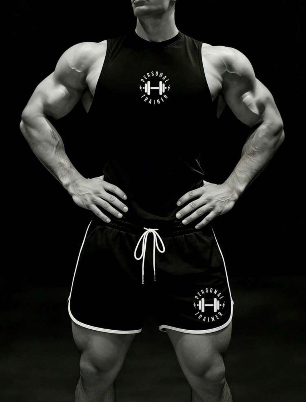 Men’s Barbell Graphic Tank Top & Drawstring Shorts Summer Gym Set