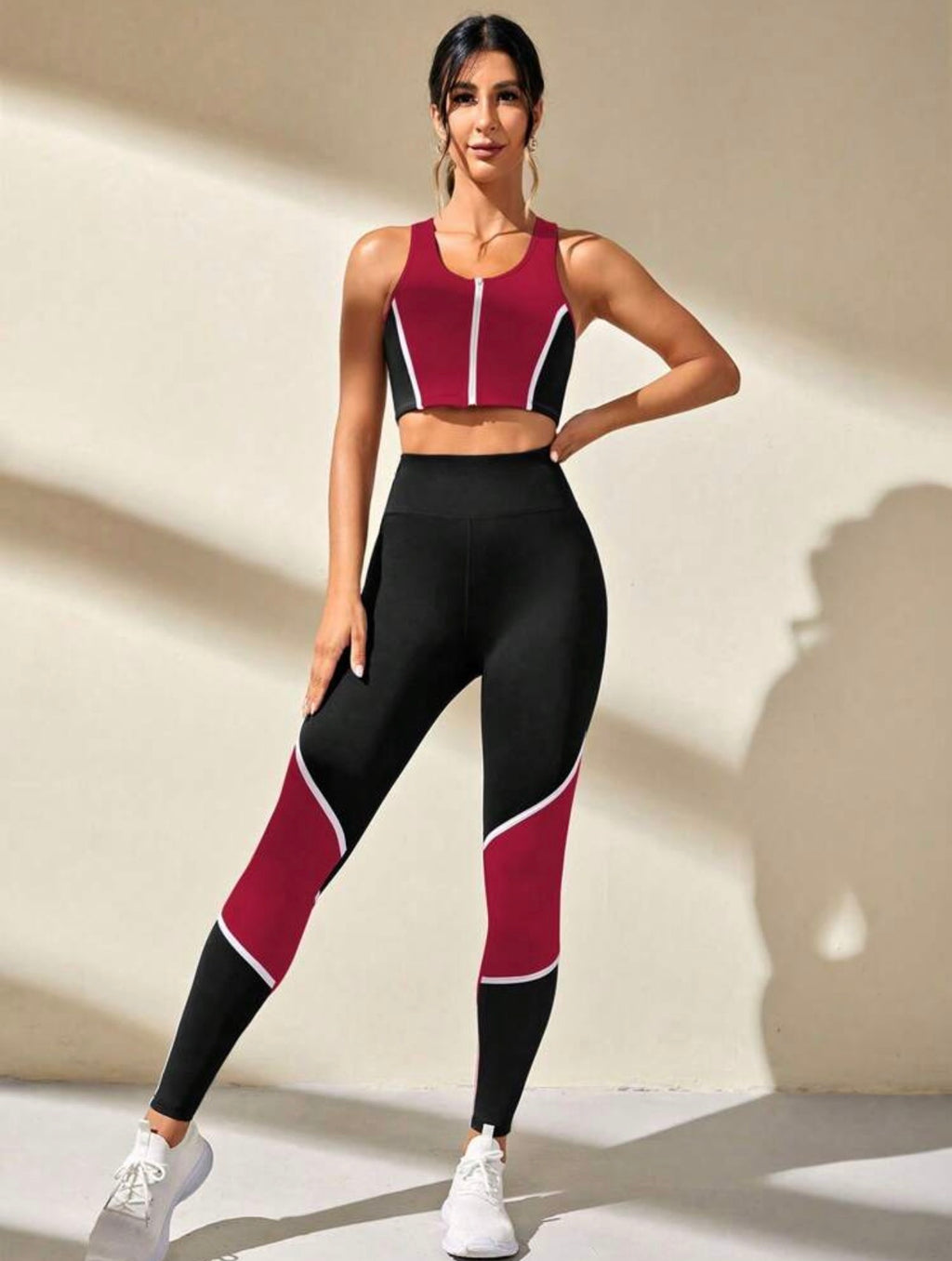Women’s Colorblock Zip-Up Two-Piece Sports Workout Set