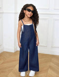 Girls Dark Blue Denim Halter Jumpsuit for Casual Vacation & Summer Wear