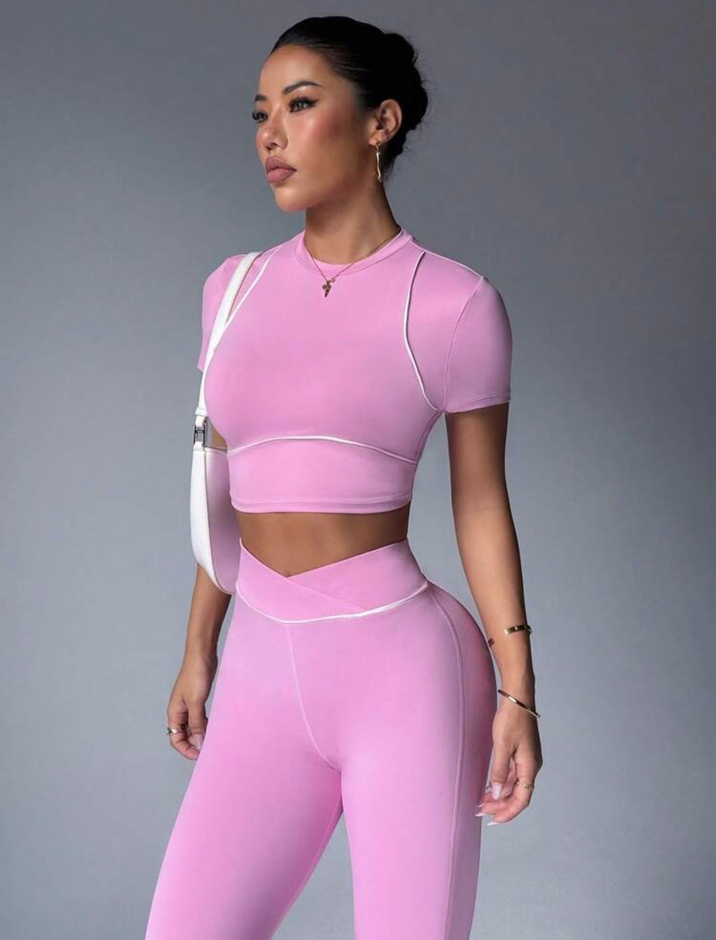 Women’s Color Block Short Sleeve Top & Flare Leggings Sports Set