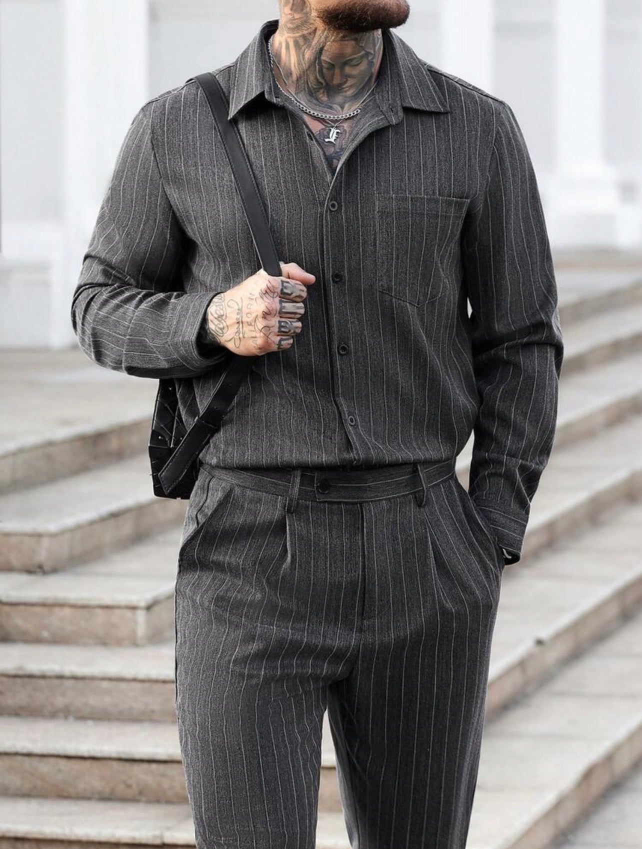 Men’s Striped Casual Shirt & Pants Two-Piece Co-Ord Set – Relaxed Outfit