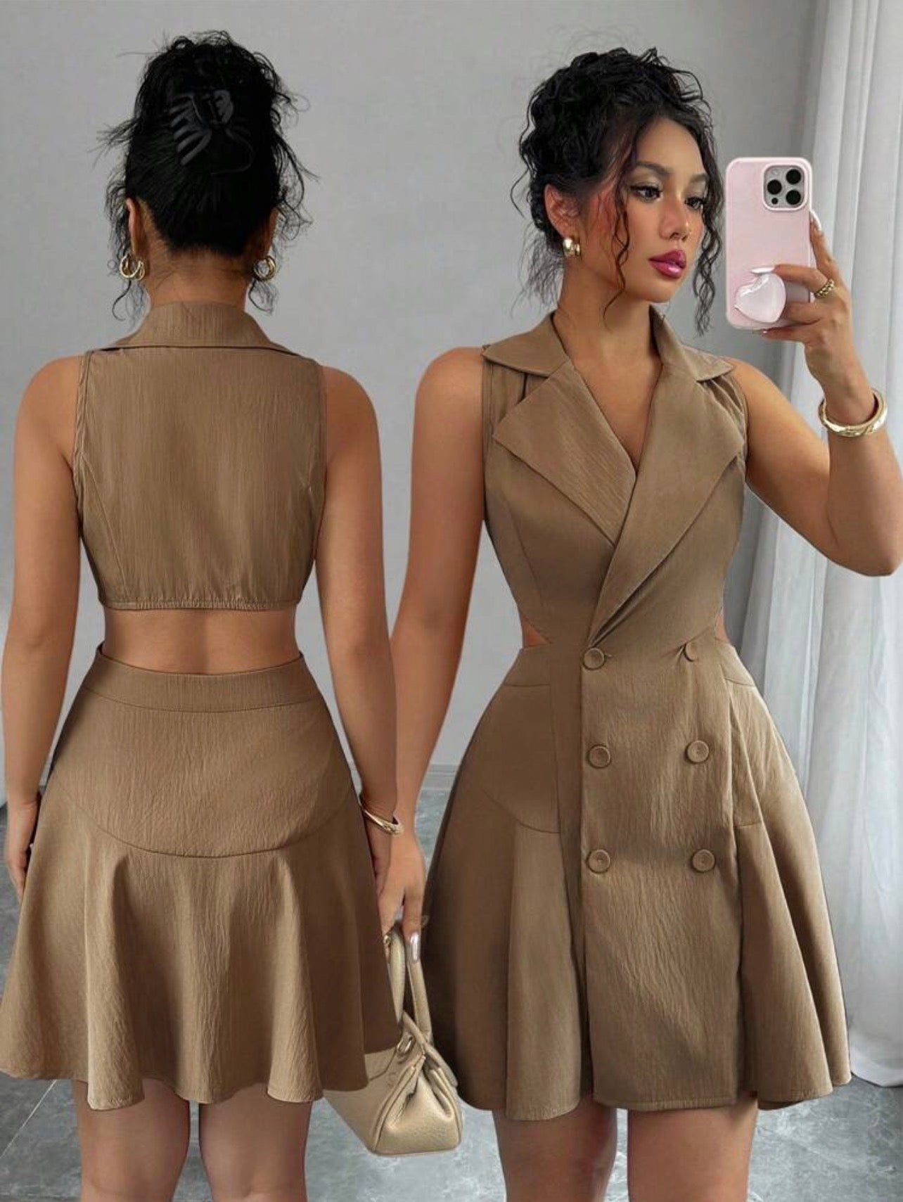 Women’s Double-Breasted Sleeveless Cropped Dress – Casual Summer Commuter Style
