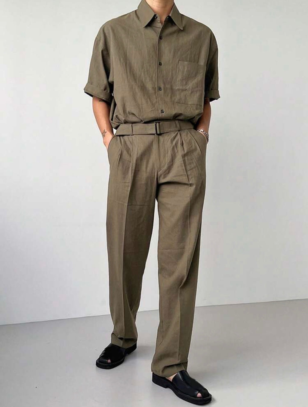 Men’s Short Sleeve Shirt & Pants Two-Piece Set – Casual Summer Outfit