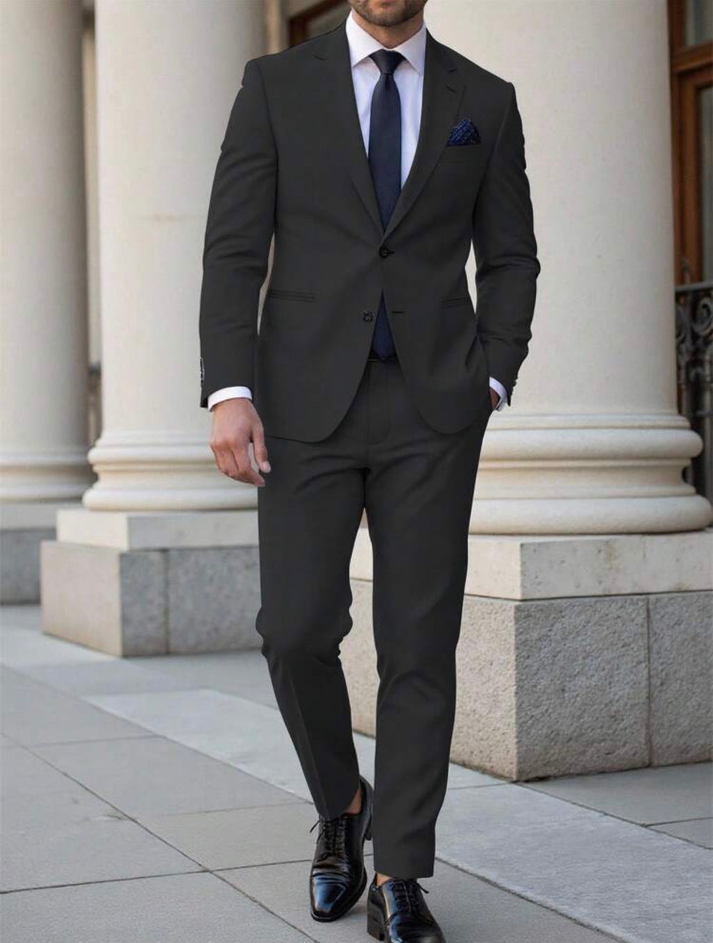 Men’s Solid Color Two-Piece Suit Set – Casual Business Blazer & Pants