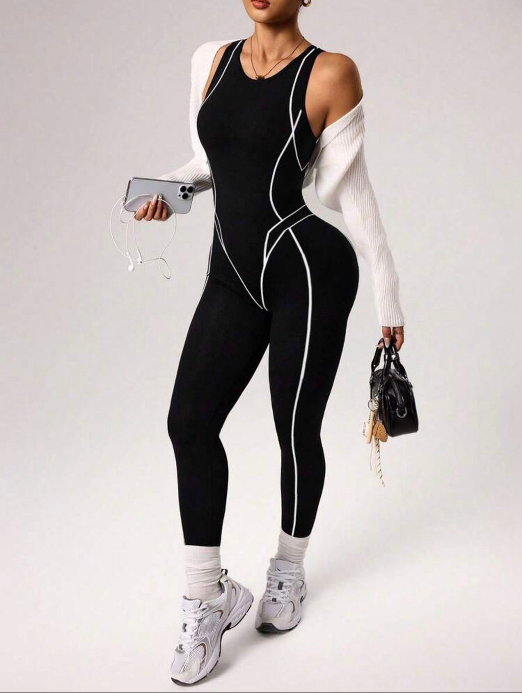 Women’s Seamless Activewear Jumpsuit with Stripe Detail, 7/8 Length Fitness Outfit for Yoga, Gym & Running