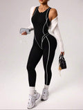 Women’s Seamless Activewear Jumpsuit with Stripe Detail, 7/8 Length Fitness Outfit for Yoga, Gym & Running
