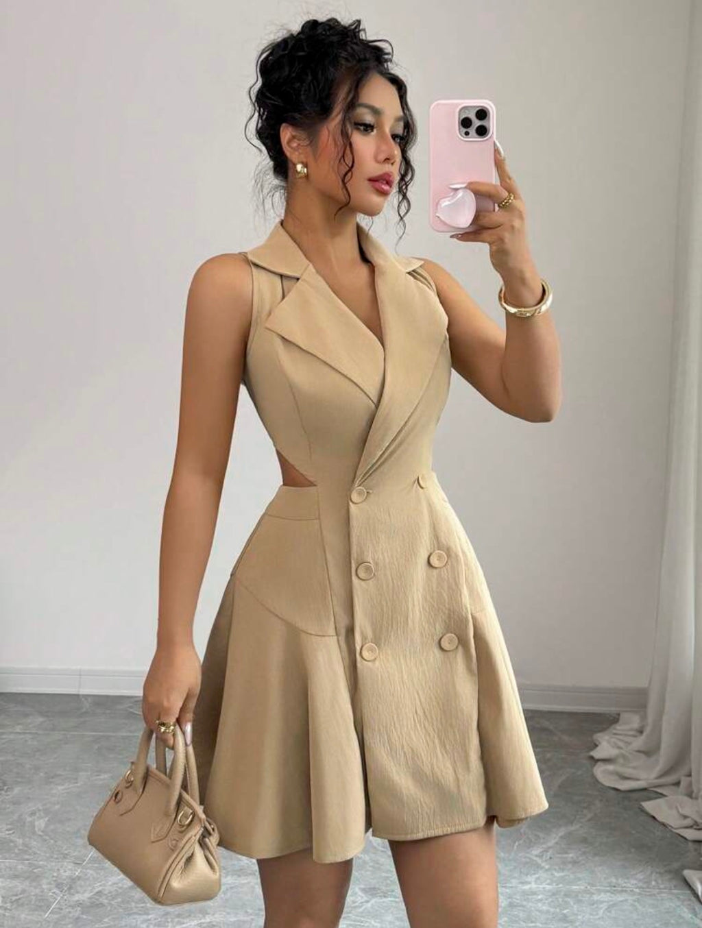 Women’s Double-Breasted Sleeveless Cropped Dress – Casual Summer Commuter Style