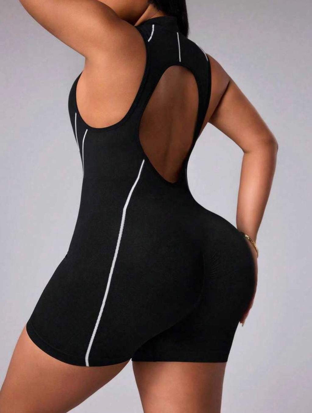 Women’s Plus Size Seamless Sleeveless Backless Workout Jumpsuit with Tummy Control