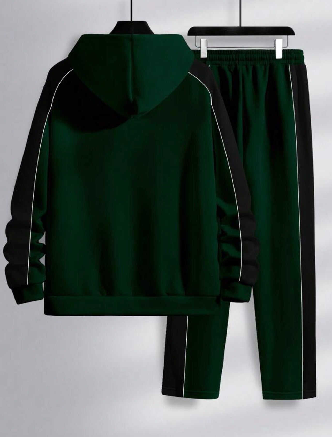 Men’s Contrast Color Patchwork Hoodie & Sweatpants Two-Piece Set – Casual Streetwear Outfit