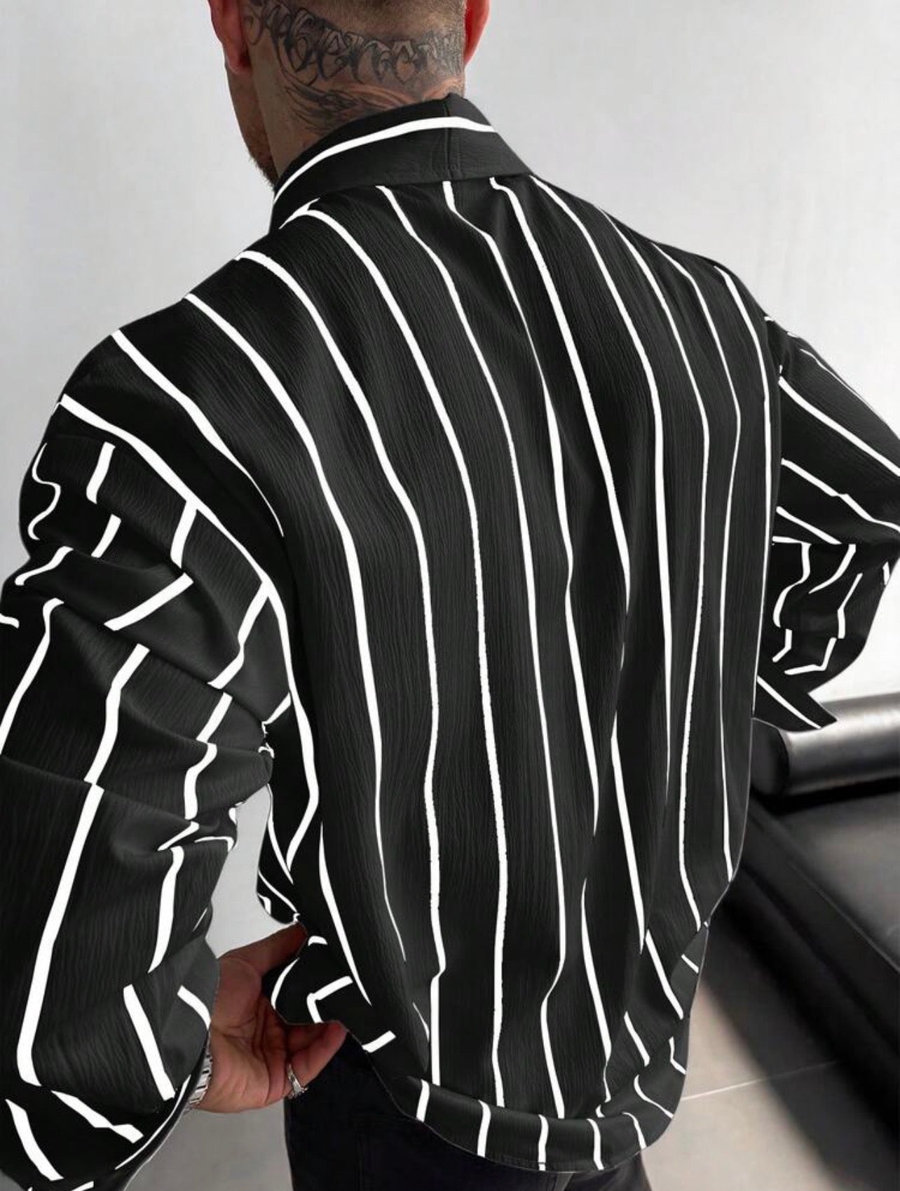 Men’s Classic Striped Linen-Feel Long Sleeve Button-Down Shirt – Casual Office Top