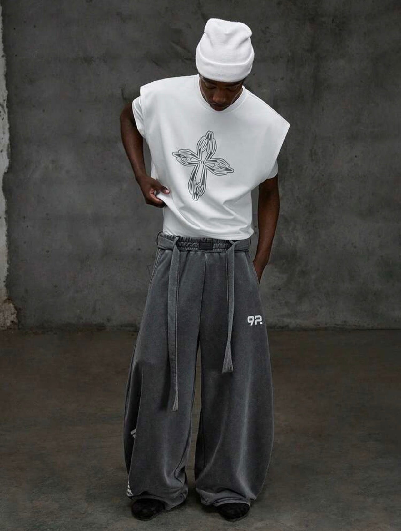 Men’s Washed Graphic Print Loose Sweatpants – Casual Streetwear Joggers