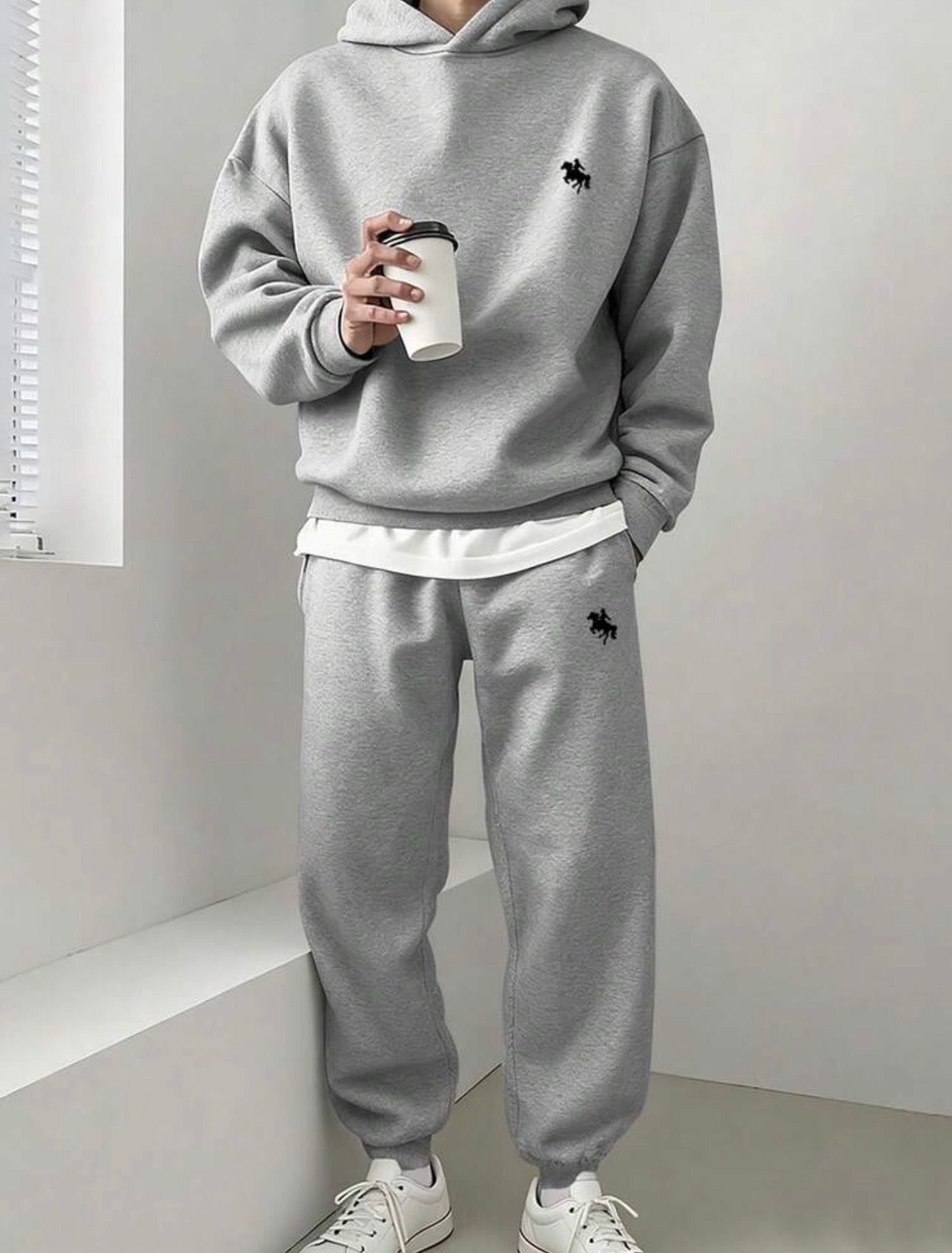 Men’s Horse Logo Hoodie & Sweatpants Two-Piece Sportswear Set – Casual Autumn Outfit