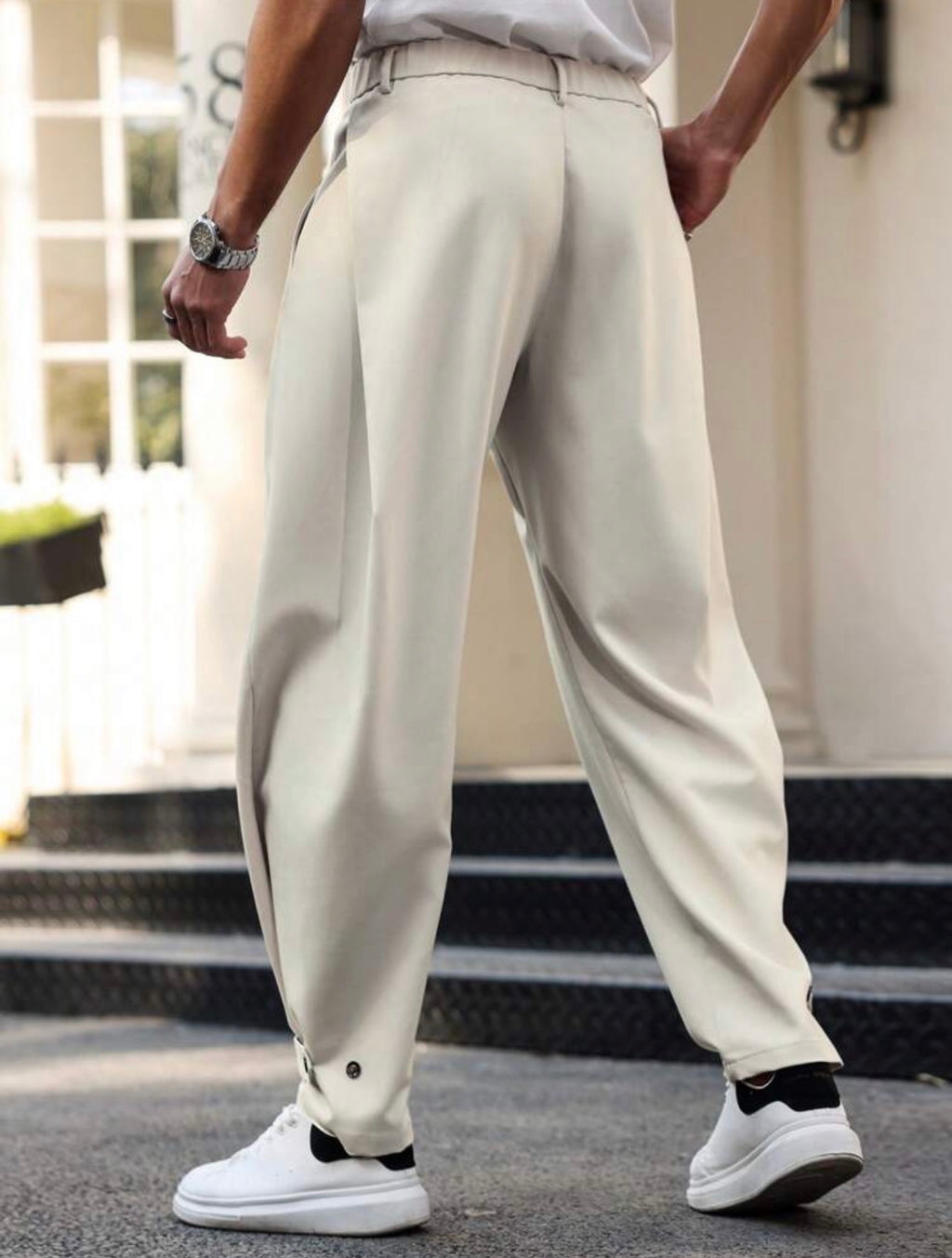 Men’s Solid Color Pleated Tapered Formal Pants with Side Cutout Detail – Designer Style Trousers