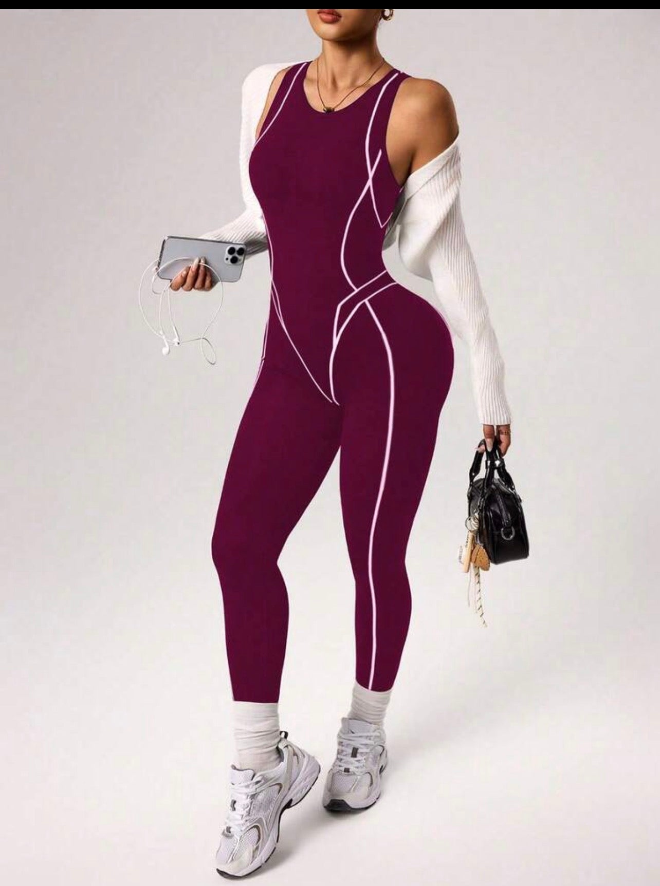 Women’s Seamless Activewear Jumpsuit with Stripe Detail, 7/8 Length Fitness Outfit for Yoga, Gym & Running