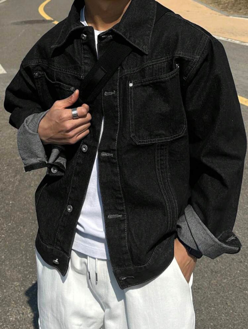 Men’s Plain Color Denim Jacket – Casual Autumn Outerwear