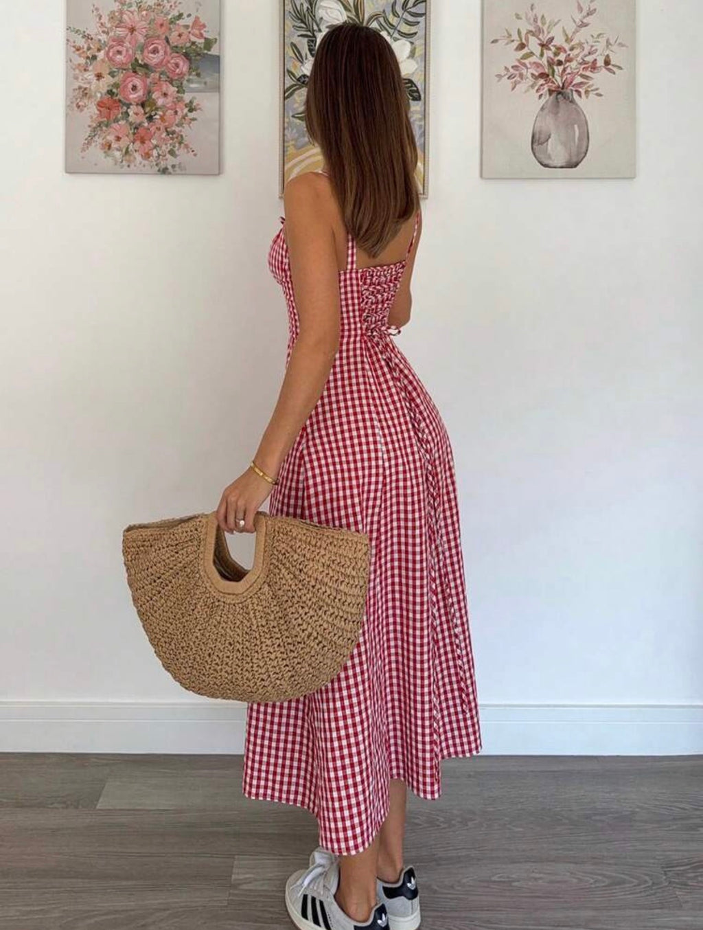 Women’s Floral Print Cinched Waist Slit Hem Cami Dress – Casual Resort Style