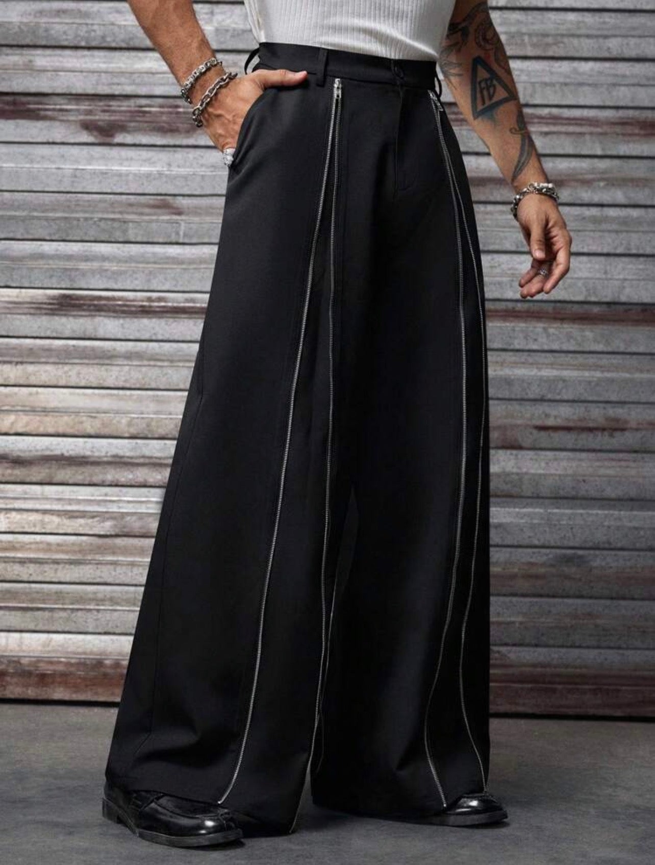 Men’s Zip Decor Loose Wide-Leg Pants – Casual Street Fashion Trousers