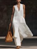 Women’s V-Neck Halter Backless Camisole Top & Loose Straight Leg Pants Two-Piece Set