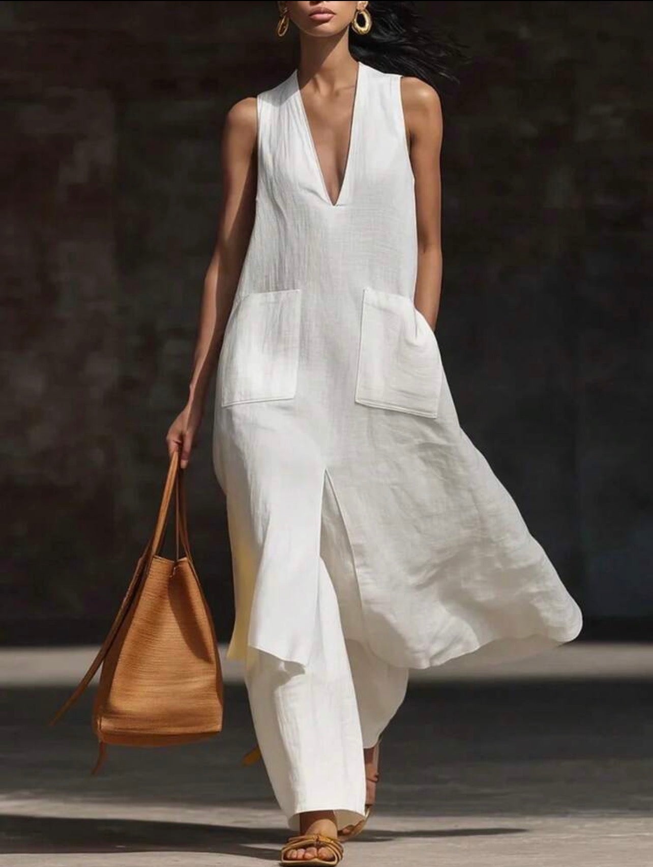 Women’s V-Neck Halter Backless Camisole Top & Loose Straight Leg Pants Two-Piece Set