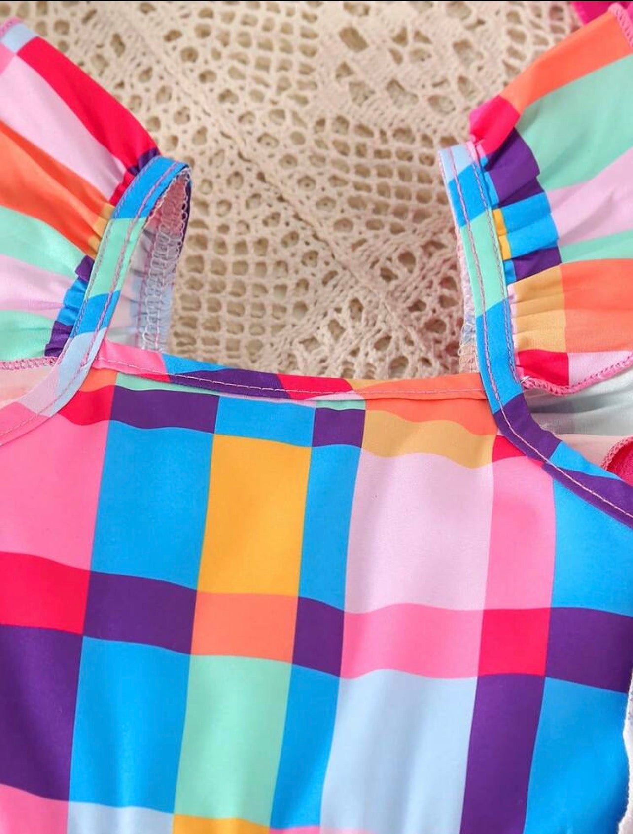 3-Piece Girls Floral & Striped Ruffle Cuff Square Collar Dress Set for Summer
