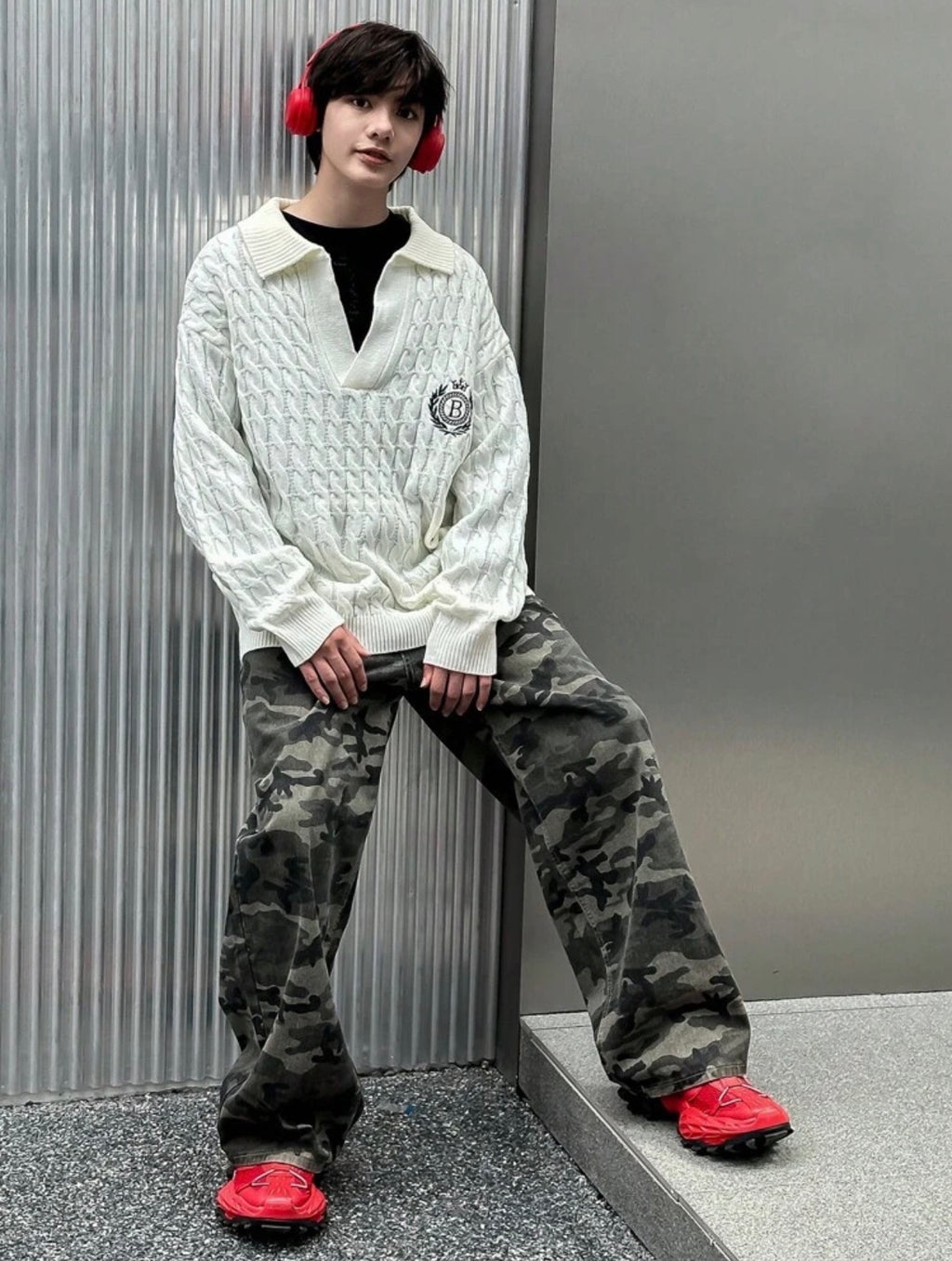 Men’s Drop Shoulder Letter Pattern Knitted Sweater – Casual Relaxed Fit Pullover