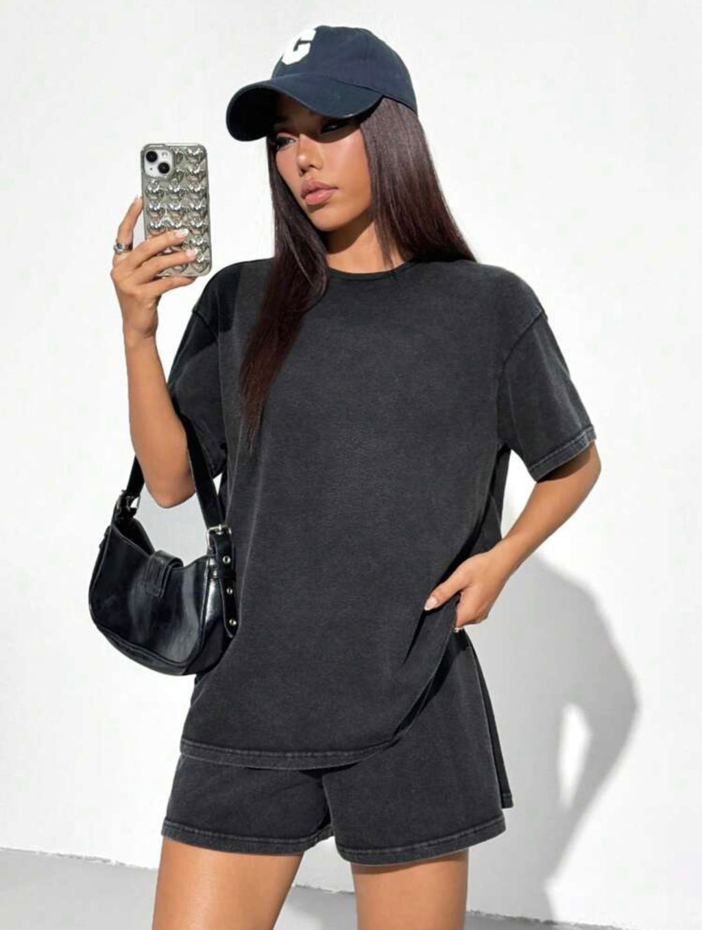 Women’s Vintage Distressed T-Shirt & Shorts Two-Piece Set – Casual Summer Outfit