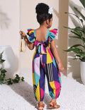 Girls Ditsy Floral Ruffled Collar Casual Jumpsuit