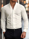 Men’s Solid Color Button-Front Long Sleeve Casual Business Shirt – Zip Detail Formal Style Top