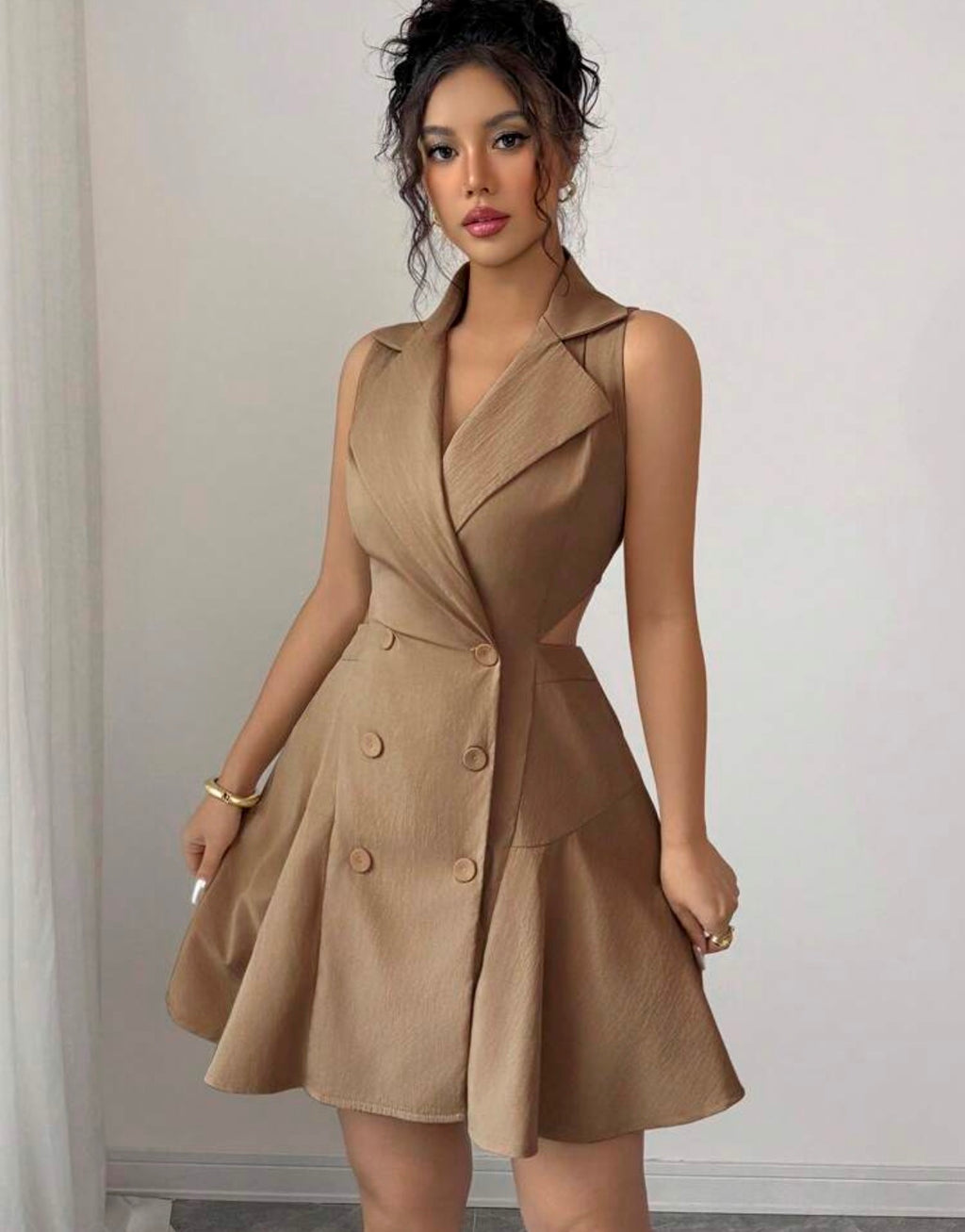 Women’s Double-Breasted Sleeveless Cropped Dress – Casual Summer Commuter Style